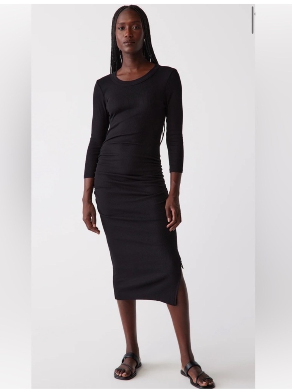 ⛱️🔥NWT Michael Stars - Christina 3/4 Sleeve Ribbed Midi Dress in Black - L